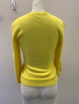 Womens, Sweater, N/L, Yellow, Cashmere, Solid, XS, Round Neck, Button Front,