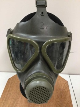 Unisex, Accessory, Military Uniform, Olive Green, Dk Brown, Rubber, Metallic/Metal, Solid, Army Gas Mask, 1940s