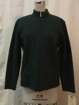 Womens, Casual Jacket, TALBOTS, Olive Green, Wool, Heathered, S, Heather Green, Zip Front, 2 Pockets,