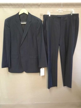 Mens, Suit, Jacket, BOSS, Navy Blue, Viscose, Acetate, 44XL, Single Breasted, 2 Buttons, Subtle Fabric Texture