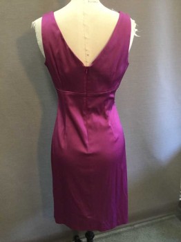 Womens, Cocktail Dress, DONNA RICCO, Mauve Pink, Synthetic, Spandex, Solid, 6, Mauve-pink, Deep V-neck W/self Ring-like @ Cleavage, 1-1/2" Straps, V Back, Gathered Along Side Bodice, Zip Back