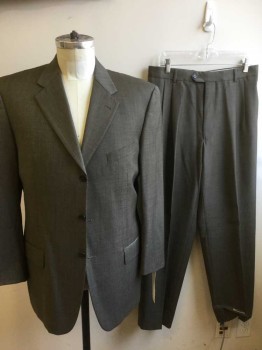 Mens, Suit, Jacket, JOSEPH ABBOUD, Brown, Black, Wool, Heathered, 40 R, 3 Buttons,  3 Pockets,