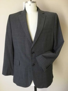 Mens, Suit, Jacket, STAFFORD, Gray, Black, Olive Green, Wool, Polyester, Plaid, 44R, 2 Button, Single Breasted, 1 Welt Pocket, 2 Pockets with Flaps, 2 Vent Slits at Back