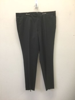 BAR III, Black, Wool, Stripes - Vertical , Self Herringbone Stripe Texture, Flat Front, Zip Fly Button Tab Waist, 4 Pockets, Straight Leg
