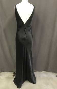 Womens, Evening Gown, PAMELA BARISH, Black, Silk, Solid, 25w, 33b, Timeless, Bias Cut Full Length, Fully Lined, V-back, 1020's, 30's Retro