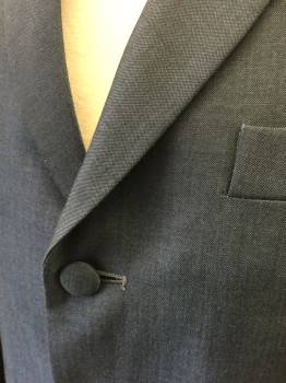 MERC, Slate Blue, Wool, Mohair, Solid, Single Breasted, Notched Lapel, 3 Self Fabric Covered Buttons, 4 Pockets, Purple Changeable Lining