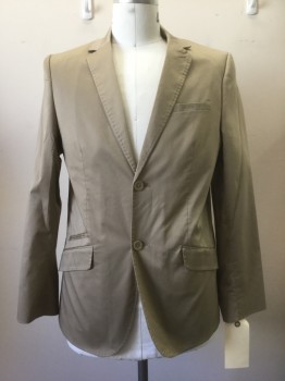 Mens, Sportcoat/Blazer, HOUSE, Tan Brown, Cotton, Solid, 42, Tan, Notched Lapel, 2 Buttons,