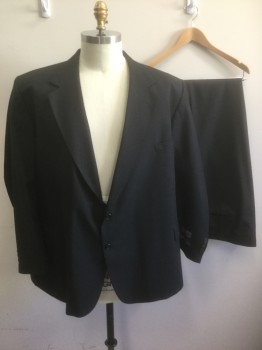 HARDWICK, Black, Wool, Polyester, Solid, Single Breasted, Notched Lapel, 2 Buttons, 3 Pockets