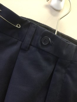 VANETTI, Navy Blue, Polyester, Rayon, Solid, Double Pleated, Button Tab Waist, Zip Fly, 4 Pockets, Straight Leg, 90's/00's