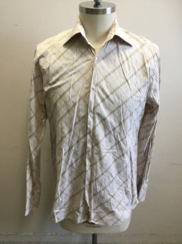WE Men, Off White, White, Brown, Cotton, Diamonds, Grid , Sideways Grid, Button Front, Collar Attached, Long Sleeves