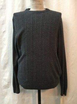 Mens, Pullover Sweater, DOCKERS, Heather Gray, Acrylic, Cable Knit, L, Heather Gray, Crew Neck, Cable Knit