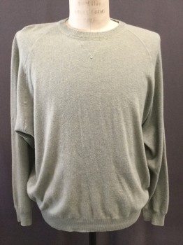 POETA MODA, Sage Green, Cashmere, Solid, Dusty Heathered Sage with Micro Teal Weave, Crew Neck,