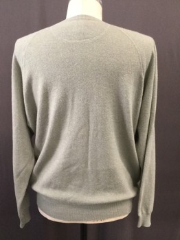 POETA MODA, Sage Green, Cashmere, Solid, Dusty Heathered Sage with Micro Teal Weave, Crew Neck,