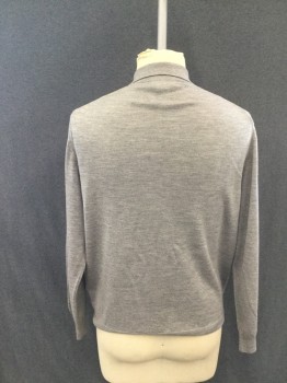 PONTE VECCHIO, Lt Gray, Wool, Polo Style, Ribbed Knit Collar Attached, 3 Buttons,  Long Sleeves, Ribbed Knit Cuff/Waistband