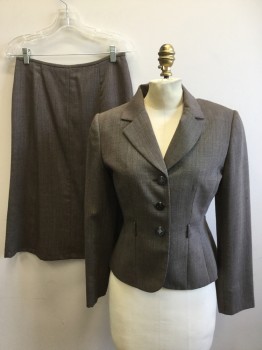 TAHARI, Dk Brown, Cream, Wool, Rayon, Birds Eye Weave, Single Breasted, Collar Attached, Notched Lapel, 3 Buttons,  Belt Loops, (NO BELT), Slits at Sleeve Hems