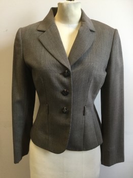 Womens, Suit, Jacket, TAHARI, Dk Brown, Cream, Wool, Rayon, Birds Eye Weave, 4P, Single Breasted, Collar Attached, Notched Lapel, 3 Buttons,  Belt Loops, (NO BELT), Slits at Sleeve Hems