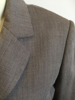 Womens, Suit, Jacket, TAHARI, Dk Brown, Cream, Wool, Rayon, Birds Eye Weave, 4P, Single Breasted, Collar Attached, Notched Lapel, 3 Buttons,  Belt Loops, (NO BELT), Slits at Sleeve Hems
