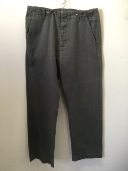 Mens, Casual Pants, DIESEL, Gray, Cotton, Solid, 31/31, Grayish-Green, Button Fly, Flat Front, 4 Pockets, Belt Loops, CB Waist Alt.