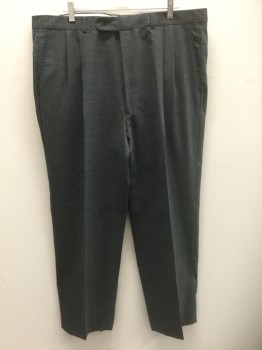 N/L, Dk Gray, Lt Gray, Wool, Stripes, Dark Gray with Very Faint Light Gray Thin Stripes, Double Pleated, Button Tab Waist, Zip Fly, 4 Pockets, Relaxed Leg