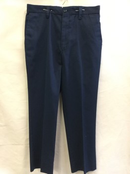 Mens, Casual Pants, CCA, Navy Blue, Cotton, Polyester, Solid, 31, 32, Navy, Flat Front, Zip Front, 4 Pockets