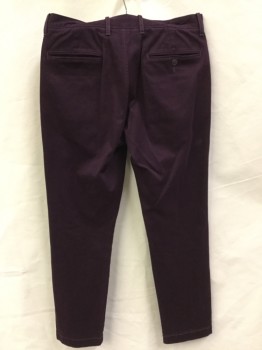 J.CREW, Red Burgundy, Cotton, Polyester, Solid, Burgundy, Flat Front, Zip Front, 4 Pockets