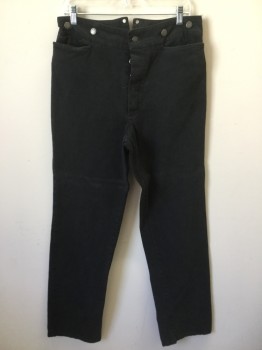 Mens, Historical Fiction Pants, N/L, Black, Cotton, Solid, 33, 32, 3 Pockets + Watch Pocket, Flat Front, Button Fly, Suspender Buttons,
