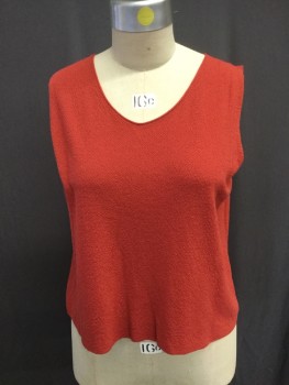 Womens, Shell, EILEEN FISHER, Terracotta Brown, Wool, Solid, 1X, Textured Wool Knit Shell with Scoop Neckline
