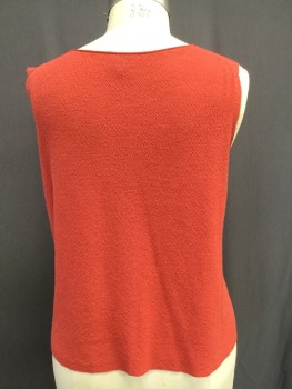 EILEEN FISHER, Terracotta Brown, Wool, Solid, Textured Wool Knit Shell with Scoop Neckline