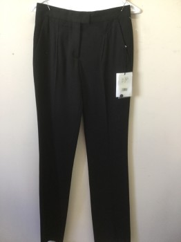 Womens, Slacks, VICTOR & ROLF, Black, Wool, Solid, 4, Pleated Front, Slit Pockets, Creased Legs, 2 Inch Waist Band