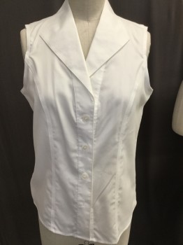 CALVIN KLEIN, White, Cotton, Solid, Diamond Collar, Button Front, Sleeveless