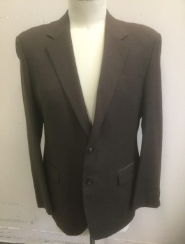 Mens, Suit, Jacket, JOS.A.BANK, Brown, Wool, Cashmere, Solid, 42L, Faint Dotted Windowpane Stripes, Single Breasted, Notched Lapel, 2 Buttons, 3 Pockets