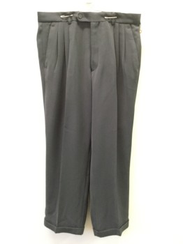 EDDIE DOMANI, Charcoal Gray, Polyester, Viscose, Solid, Triple Pleat, Zip Front, Belt Loops, 4 Pockets, Button Tab, Cuffed