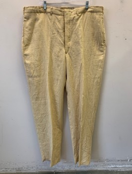 SIAM COSTUMES , Butter Yellow, Lt Olive Grn, Cotton, Stripes - Vertical , Flat Front, Button Fly, 4 Pockets, Belt Loops, Made To Order