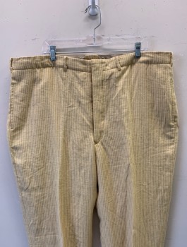 SIAM COSTUMES , Butter Yellow, Lt Olive Grn, Cotton, Stripes - Vertical , Flat Front, Button Fly, 4 Pockets, Belt Loops, Made To Order