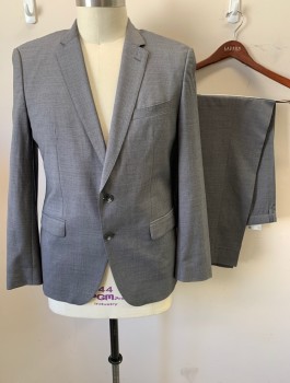 HUGO BOSS, Gray, White, Wool, Stripes - Pin, Single Breasted, Notched Lapel, Hand Picked Stitching on Lapel, 2 Buttons, 3 Pockets