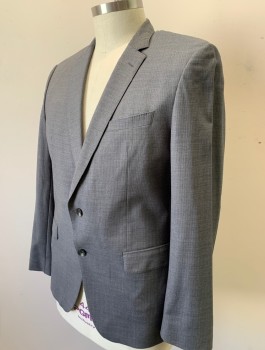 HUGO BOSS, Gray, White, Wool, Stripes - Pin, Single Breasted, Notched Lapel, Hand Picked Stitching on Lapel, 2 Buttons, 3 Pockets