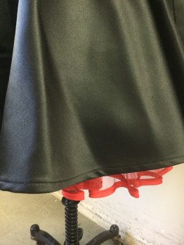 Womens, Cocktail Dress, UNIQUE VINTAGE, Black, Gold, Red, Polyester, Solid, B36, M, W28, Satin, Sleeveless With 1" Wide Straps, Pleated Detail At Bust, Gold Metallic Lamé Added At Bust, Waistband, Full Circle Skirt With Red Tulle Petticoat Under Layer Attached, Retro 50's Inspired,