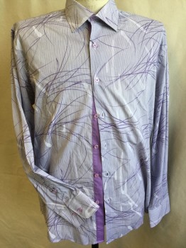 ROSSETTI UOMO, White, Lavender Purple, Purple, Cotton, Stripes - Vertical , Abstract , Collar Attached, Button Front, Long Sleeves,