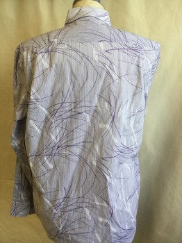 Mens, Casual Shirt, ROSSETTI UOMO, White, Lavender Purple, Purple, Cotton, Stripes - Vertical , Abstract , L, Collar Attached, Button Front, Long Sleeves,