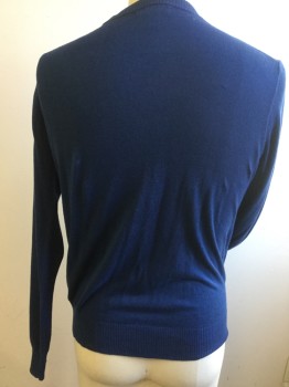 Mens, Pullover Sweater, BANANA REPUBLIC, Dk Blue, Silk, Linen, Solid, Large, V-neck, Long Sleeves,