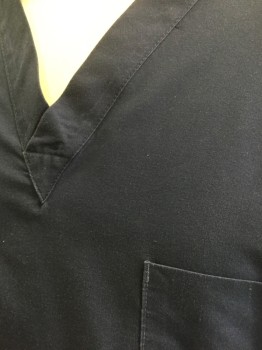 LANDAU, Navy Blue, Poly/Cotton, Solid, Short Sleeves, V-neck, 1 Patch Pocket