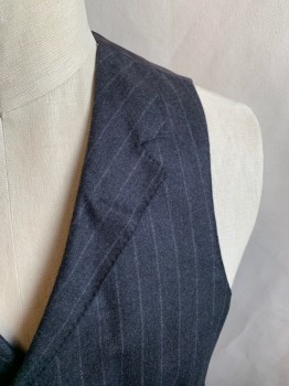 Mens, Suit, Vest, MTO/ SPIROS, Charcoal Gray, White, Wool, Stripes - Pin, 44L, 5 Buttons, Notched Lapel, Hand Picked Lapel, 2 Pockets, Solid Black Satin Back with Self Back Tab Belt