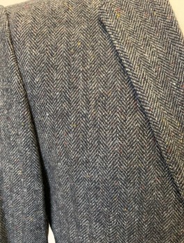 JOHN VARVATOS, Gray, Wool, Viscose, Herringbone, Single Breasted, Notched Lapel, 2 Buttons, 3 Pockets, 1 Vent