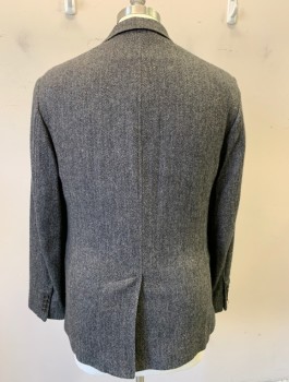 JOHN VARVATOS, Gray, Wool, Viscose, Herringbone, Single Breasted, Notched Lapel, 2 Buttons, 3 Pockets, 1 Vent