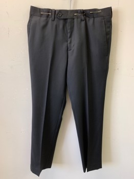 BAR III, Black, Wool, Herringbone, Zip Front, Flat Front, Extended Waistband, 4 Pockets, 3 Buttons, Crease