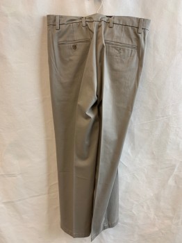 Mens, Casual Pants, DOCKERS, Dk Khaki Brn, Cotton, Elastane, Solid, 34/32, Pleated Front, 4 Pockets, Zip Fly, Button Closure, Belt Loops