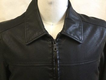 Mens, Leather Jacket, TOMMY HILFIGER, Black, Gray, Olive Green, Forest Green, Leather, Polyester, Solid, Plaid, L, Collar Attached, Zip Front, 2 Pockets, Long Sleeves Cuffs with Black Snap Button, Plaid Diamond Quilt Lining