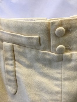 N/L, Cream, Cotton, Solid, Military Uniform Breeches, Brushed Twill, Faux Fall Front, Knee Length, Invisible Zipper at Side, 2 Self Fabric Buttons at Fly, 1 Faux Welt Pocket, Lace Up at Center Back, Gold Buttons at Hem, Multiples, Late 1700's Early 1800's Made To Order Reproduction