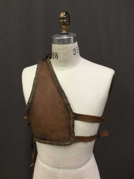 M.T.O., Brown, Leather, Fantasy Roman/ Greek Gladiator Vest, Single Shoulder Strap, Lacing On One Side, D Rings On Double Leather Straps On Other Side, Multiples