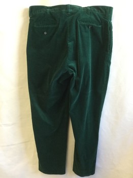POLO GOLF, Dk Green, Cotton, Elastane, Solid, Corduroy, 1.5" Waistband with Belt Hoops, 2 Pleats Front, Zip Front, 4 Pockets